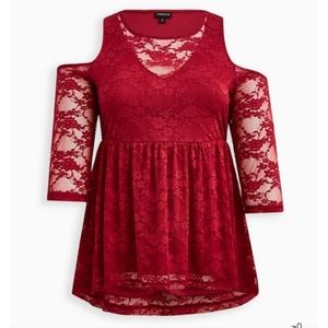 Torrid red lace babydoll top